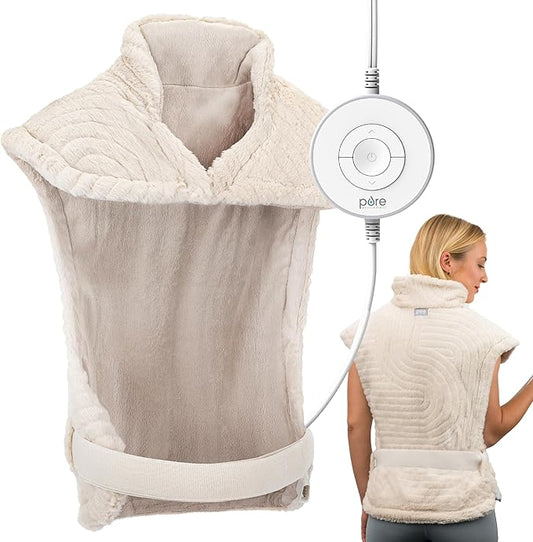 Pure Enrichment PureRadiance Back & Neck Luxury Heating Pad for Pain Relief, Patented Design, Soft Faux Fur & Micromink, 6 Heat Settings, Machine Washable, Universal Fit, 31.5” x 24” (Golden Sands)