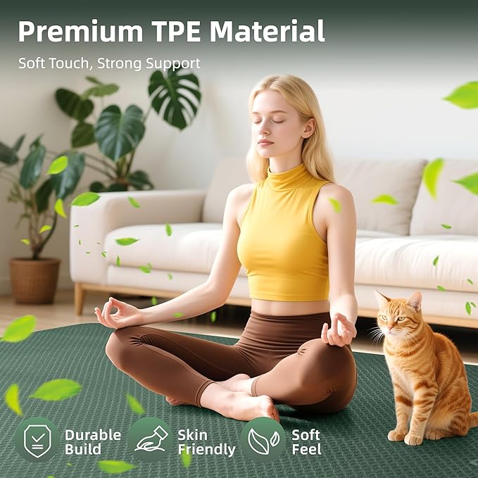 Thick TPE Yoga Mat 72"x48" - 6/8/10/12mm Extra Cushion for Joint Support & Comfort, Non-Slip Texture, Durable & Waterproof, Includes Bag, Strap & Towel for Home Workout, Pilates & Yoga
