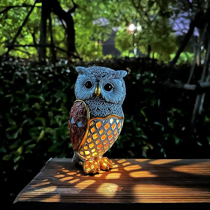 Solar Garden Decor Owl Statues Figurine,Solar Hollow Out Waterproof Lantern for Patio Balcony Yard Lawn,Home Decor,Mother's Day Birthdays Gifts for Mom Grandma Women-3.35" (W) x 5.9" (H)