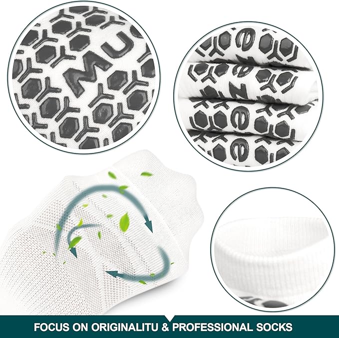 Muezna Men's Non-Slip Yoga Socks, Anti-Skid Pilates, Barre, Bikram Fitness Hospital Slipper Socks with Grips