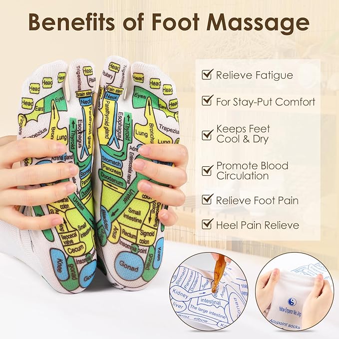 Reflexology Socks Set with Tools, 2 Pairs Chiro Acupressure Acupuncture Trigger Point Foot Pain Relief Remedy Acupoint Massage Birthday Gifts for Women