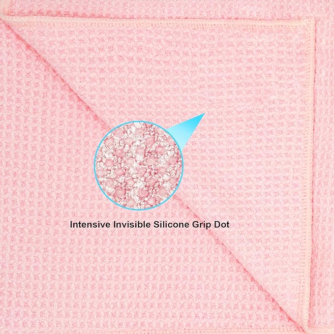 Hot Yoga Towel with Dense Silicone Grip Dot,Soft Waffle Fiber Yoga Mat Towel Non Slip,72'' x 25'', Mat Size, Absorbent Sweat, Anti-Slip Exercise Savely,Bikram,Pilates Gear, with a Sweat Towel(Pink)