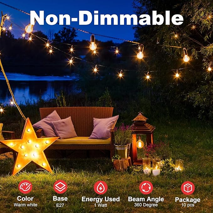 E27 E26 Small LED Mood Light Bulb 1W Soft White 3000K Not Dimmable 10W Equivalent for Bedroom Bathroom Makeup Mirror Porch Wall Sconces Table Lamp Night Light 10Pack