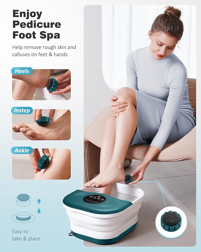 Foot Spa Bath Massager with Heat, Bubble Jets, Red Light & Timer, Pedicure Foot Spa with 95-118℉ Temperature Control, 8 Shiatsu Rollers, Pumice Stone, Gift for Mom and Dad