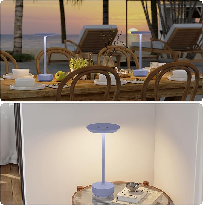2 Pack Rechargeable Cordless Table Lamps, Portable 5000mAh Outdoor Table Light, 3 Color Stepless Dimming LED Table Lamp with Memory Function, for Home/Dinner/Patio/Restaurant.(Light Purple)
