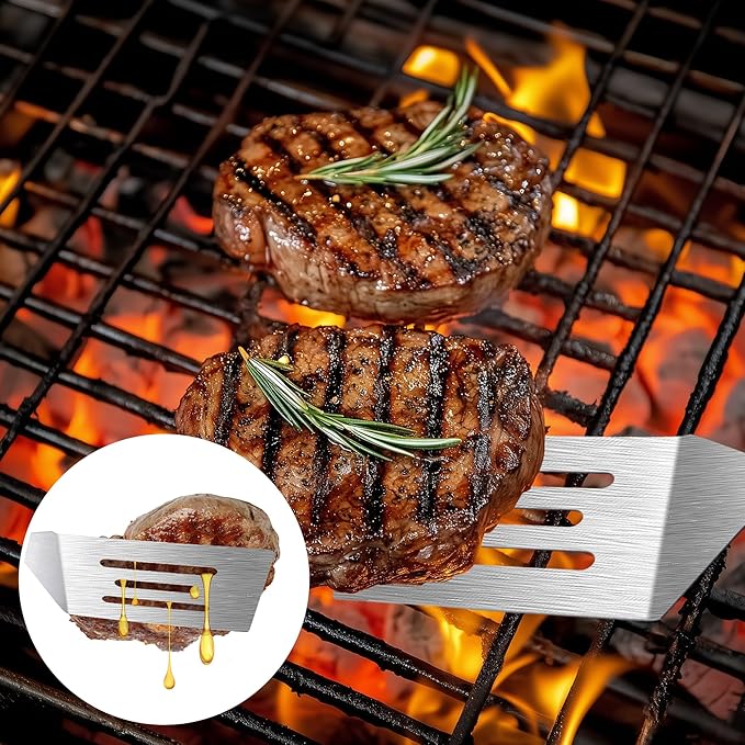 Stainless Steel Spatula Set, Metal Spatula for Cast Iron Skillet, Metal Spatulas for Kitchen Use with Wooden Handle, Ideal for Frying Steak, Pancake, Cookie, Burger, Brownie or Desserts