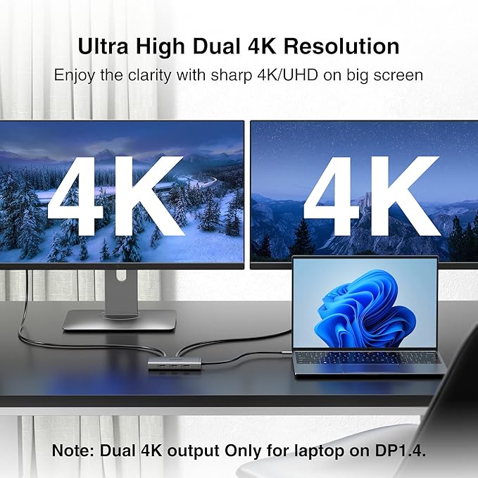 ABIWAZY USB C Docking Station Dual Monitor Adapter for Dell HP Laptop Docking Station 3 Monitors Quadruple Display USBC Hub Dongle to 4K HDMI,DP,VGA,3 USB2.0,100W PD, USB-C Dock for Lenovo,Surface