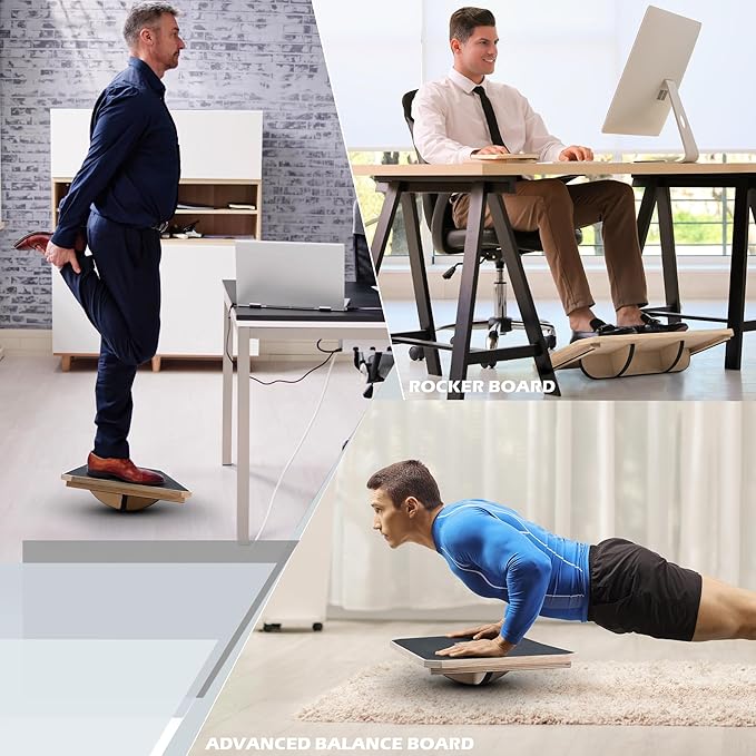 Multi-Optional Wooden Balance Board for all kind of balance tranning, Extra-Large Anti-Slip Wobble, Rocker and Plank Board for Balance and Core Training, Balancing Board for Under Desk