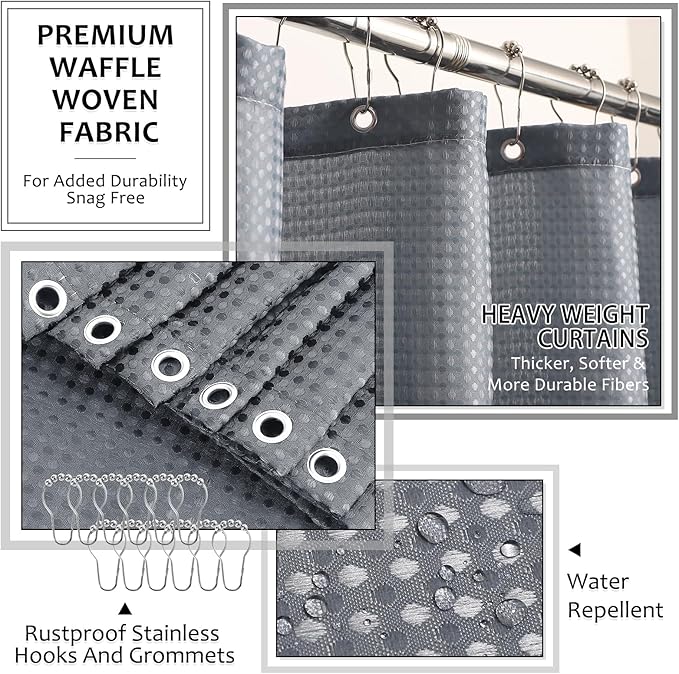 8-Piece Grey Bathroom Set - Resin Bathroom Accessories Sets Complete with Shower Curtain and Rugs, Soap Dispenser, Toothbrush Holder, Tumbler & Apothecary Jars