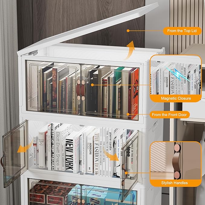 Extra Large Stackable Storage Bins with Lids & Wheels & Door, 312QT-52QT/13GAL*6Pack Foldable Collapsible Closet Organizers, Plastic containers Drawers for Bedroom Dorm