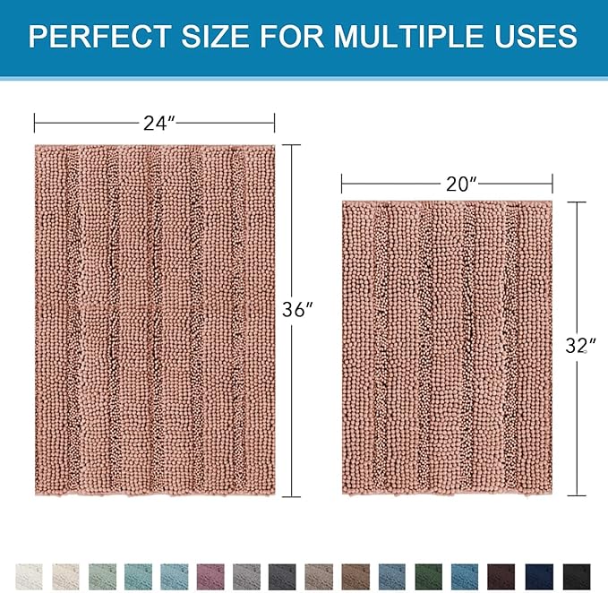 H.VERSAILTEX 2 Piece Set Bathroom Rugs Bath Mats Sets Super Absorbent Chenille Striped Bath Mats Non Skid Machine Wash Dry Rugs for Bathroom Floor (Muted Clay, 24 x 36 Plus 20 x 32 - Inches)