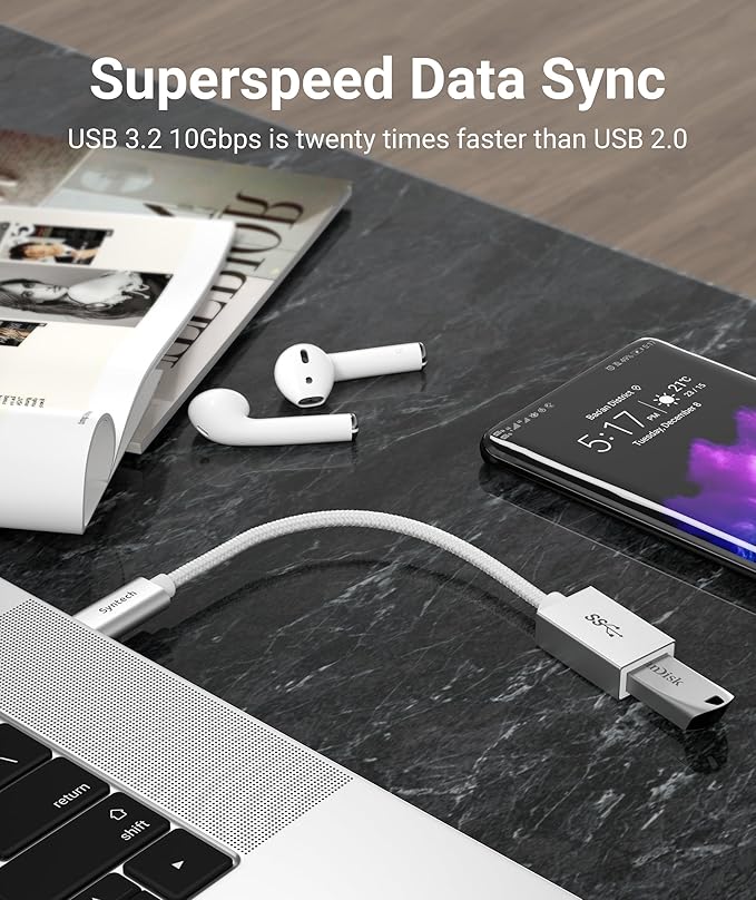 Syntech USB Type C to USB Adapter, Aluminum Alloy, Male to Female, 5 Gbps Transfer Speed, Compatible with iPhone, MacBook, iPad, Pixelbook, Dell, Surface, Lenovo, Samsung Galaxy