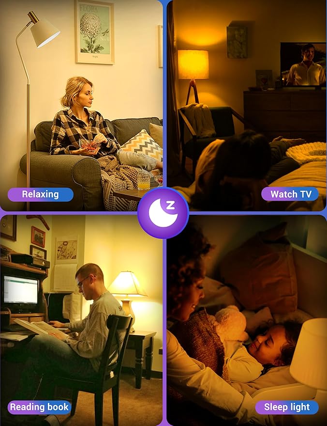 JandCase Warm Light Bulbs, LED Amber Light Bulb for Sleep, 2700K & 1800K Sleep Light Bulbs, Blue Light Blocking, E26 A19 Warm Light for Bedroom, Nursery, 2 Pack