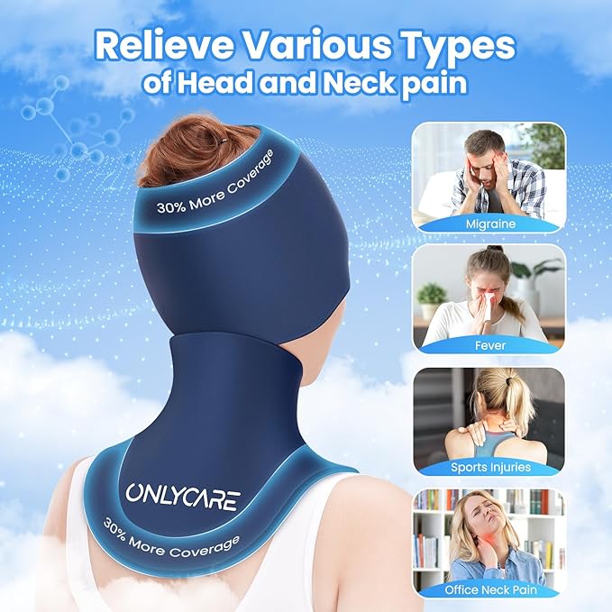 ONLYCARE Migraine Relief Cap and Neck Ice Pack Wrap Gel Set, Upgrade Headache Relief Cap and Shoulder Cold Pack, Hot and Cold Compress, Relief of Pain, Swelling, Office Pressure