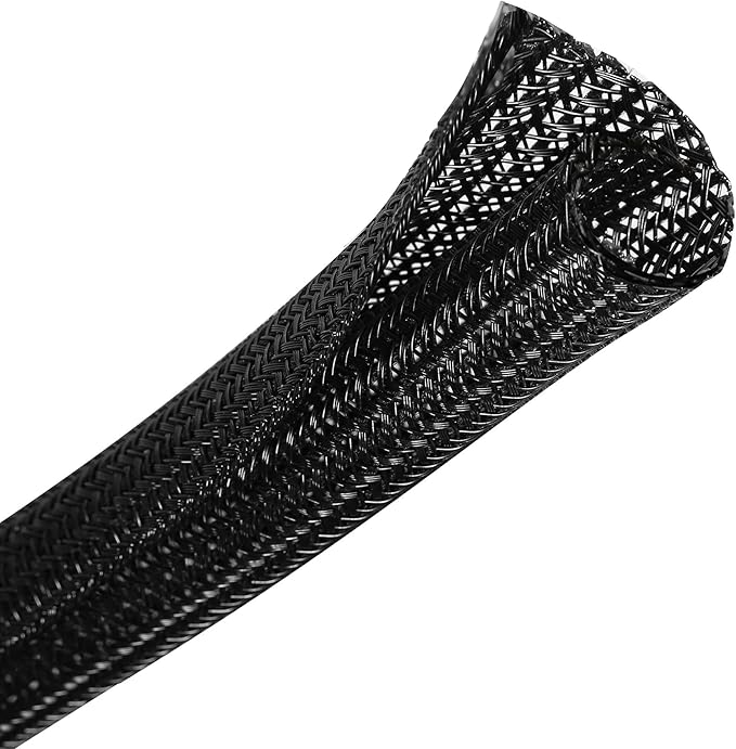 CrocSee 10ft - 3/8 inch Braided Cable Management Sleeve Cord Protector - Self-Wrapping Split Wire Loom for TV/Computer/Home Theater/Engine Bay - Black