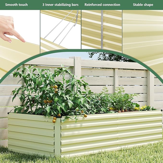 FOOWIN 2pcs 6x3x2ft Galvanized Raised Garden Bed, Planter Raised Garden Boxes Outdoor, Large Metal Raised Beds for Gardening, Garden Bed for Vegetables, Flowers, Herb, Cream Yellow