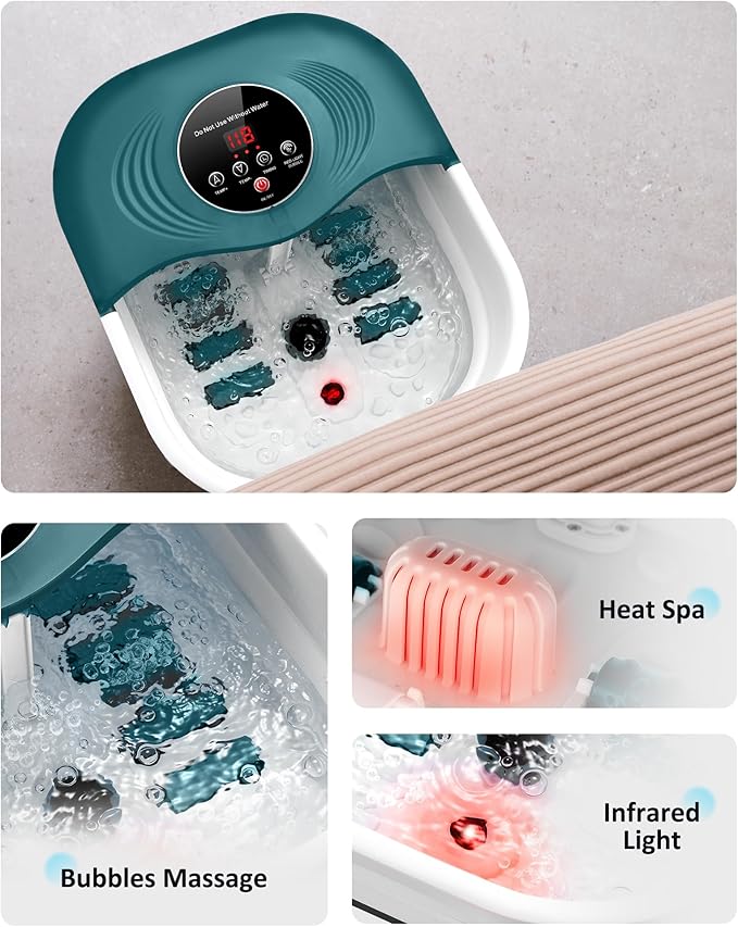 Foot Spa Bath Massager with Heat, Bubble Jets, Red Light & Timer, Pedicure Foot Spa with 95-118℉ Temperature Control, 8 Shiatsu Rollers, Pumice Stone, Gift for Mom and Dad