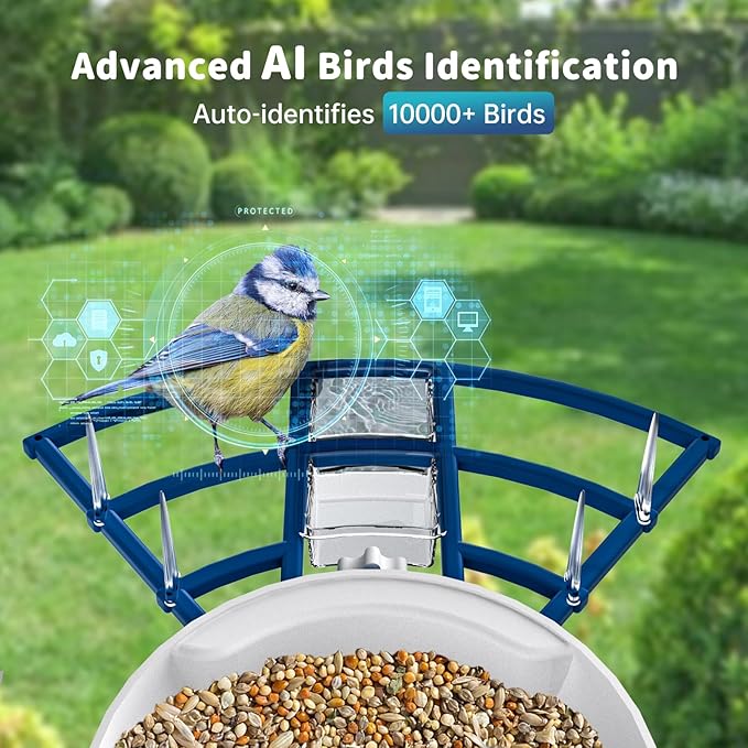 Smart Bird Feeder with Camera Solar Powered & AI Bi rd Identification, 2.4Ghz WiFi Bird feeders for Outdoors, 2K Live Video, Nstant Arrival Alerts - Best Gifts for Bi rd Lovers（Indigo Blue）