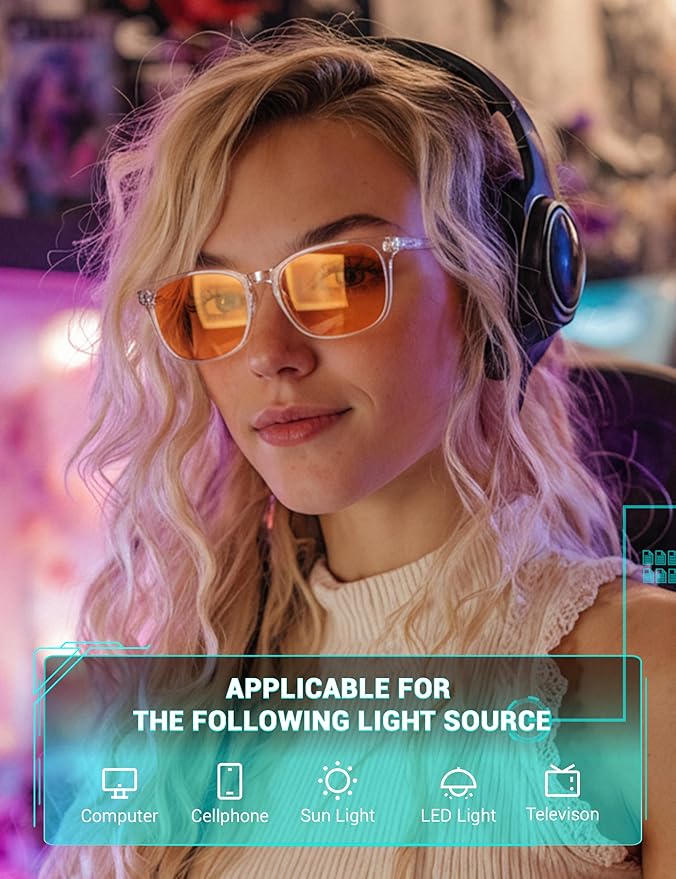 TIJN Blue Light Blocking Glasses Dual AR Coatings Amber Orange Lens for Computer Gaming