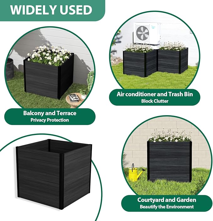 Raised Garden Bed - Expandable Design with Composite Panels & Aluminum Frame - Perfect for Flowers, Vegetables, Herbs - Outdoor Planter Box for Patio, Balcony, Backyard (Black)