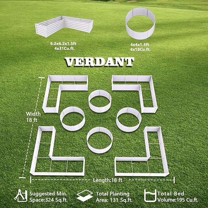 A ANLEOLIFE 8-Pack 4X4X1.5ft & 74x74x18in Deep Root Galvanized Raised Garden Beds Outdoor for Planting Vegetables Flowers Herb, Antique White