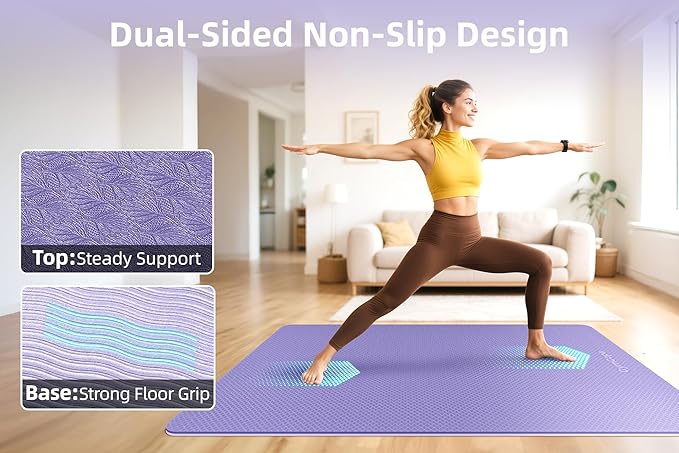 Thick TPE Yoga Mat 72"x48" - 6/8/10/12mm Extra Cushion for Joint Support & Comfort, Non-Slip Texture, Durable & Waterproof, Includes Bag, Strap & Towel for Home Workout, Pilates & Yoga