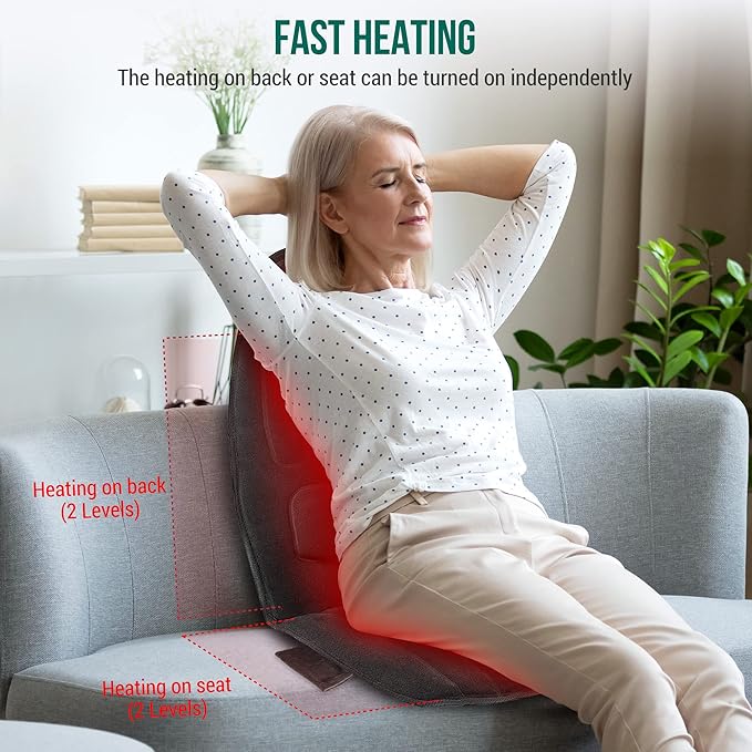 Snailax Vibration Back Massager with Heat, APP Control, Massage Seat Cushion with Extra Memory Foam Support Pad in Neck and Lumbar, 10 Vibration Massage Motors, 2 Heat Levels, Gifts