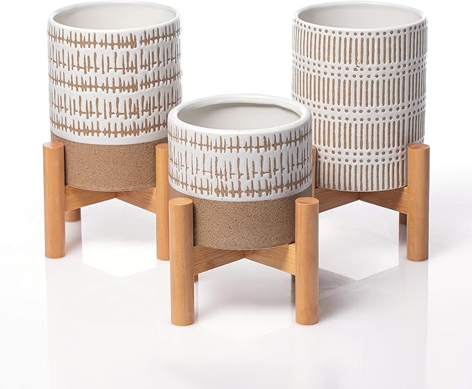 Set of 3 mini planters with stands | small plant pots for any room in your home | small plant stands with pots for indoor plants or herbs | 3 mid century planters with stands | Plants not included
