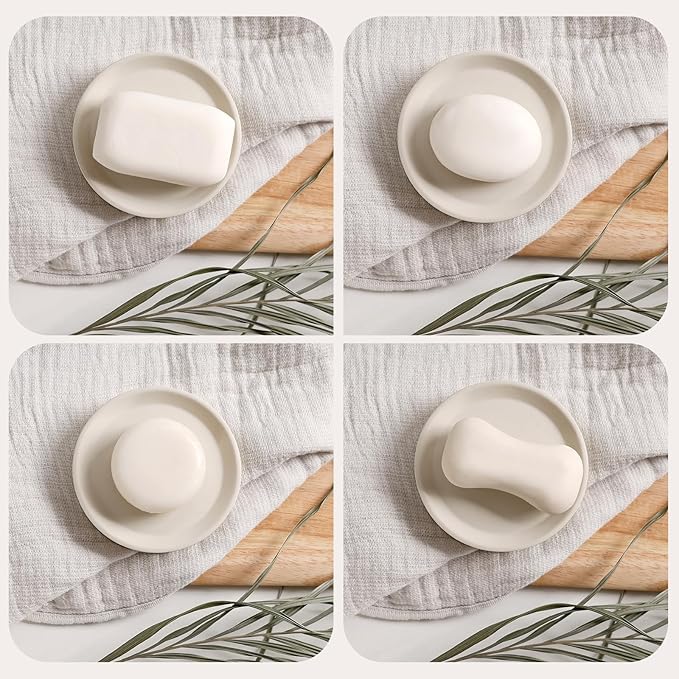 Bathroom Accessory Set 5PCS, Beige Ceramic Bathroom Accessories Set, Unique Design Small Bathroom Accessories Sets Complete, Home Apartment Minimalist Bathroom Decor Vanity Countertop, ANTIS'S HOME