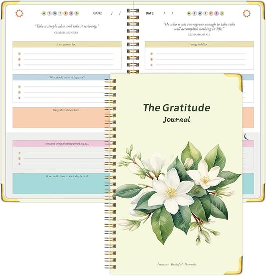 The Gratitude Journal for Women Men, 5 Minute Daily Gratitude Journal Spiral with Prompts & Quotes for Self Care, Happiness, Affirmation and Mindfulness, Hardcover, 5.9"x8.6"