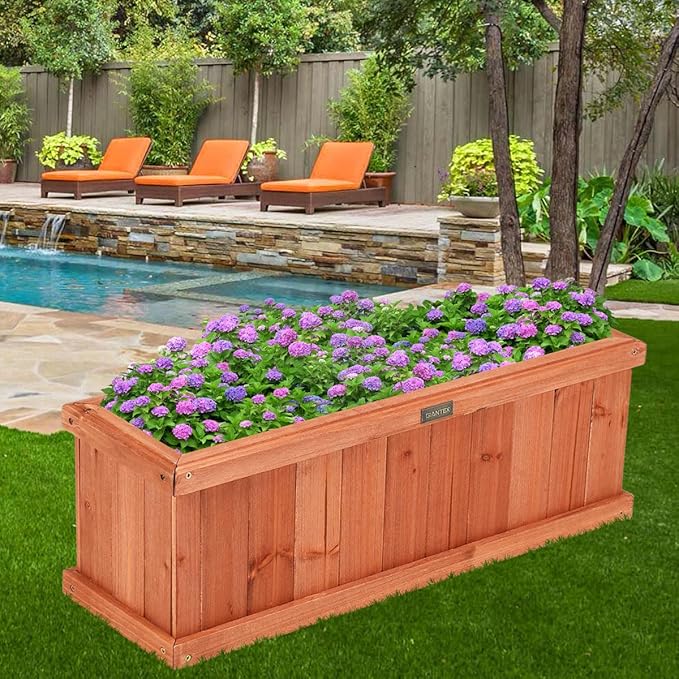 Nightcore Raised Garden Bed, Wooden Planter Box w/2 Drainage Holes, Water-Based Painting, Elevated Flower Box w/Detachable Bottom Panels for Herbs, Vegetables, Flowers Gardening (28.5” x 9.5” x 10”)