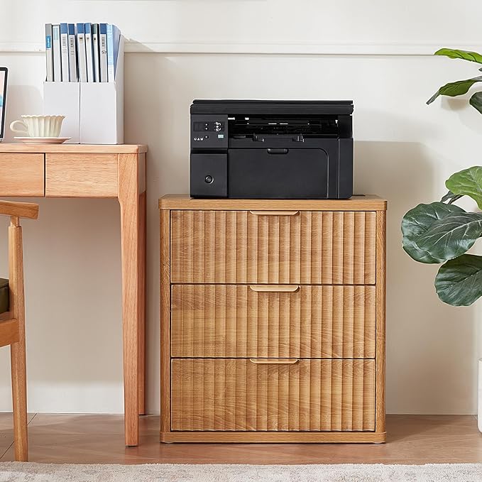 LEYAOYAO Fluted Farmhouse Nightstand Set of 2 with Charging Station, 23" Wide 2 & 3 Drawers Large End Table with Metal Handle, Brown Night Stand Bedside Table, Wood Dresser for Bedroom,Closet