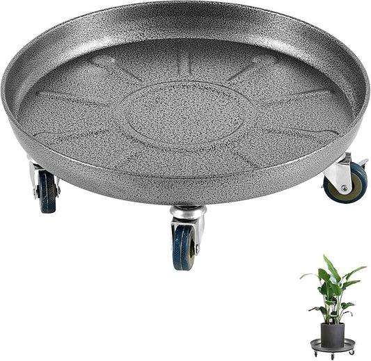 Heavy Duty Plant Caddy with Wheels 14 Inch, 360° Caster, Outdoor Rolling Plant Dolly That is Not Easily Rusted, Indoor Metal Plant Cart with Rollers, Plant Pot Trolley, Silver 2 Pack