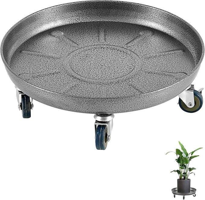 Heavy Duty Plant Caddy with Wheels 16 Inch, 360° Caster, Outdoor Rolling Plant Dolly That is Not Easily Rusted, Indoor Metal Plant Cart with Rollers, Plant Pot Trolley, Silver 2 Pack