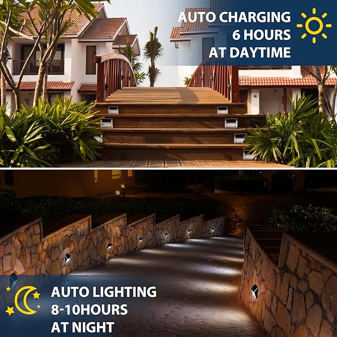 SOLPEX Solar Step Lights, 6 Pack Stair Lights, Outdoor Fence Lighting, Solar Powered Deck Lights Waterproof 4 LEDs for Stairway Patio Porch Pathway Walkway Garden (Cold White)