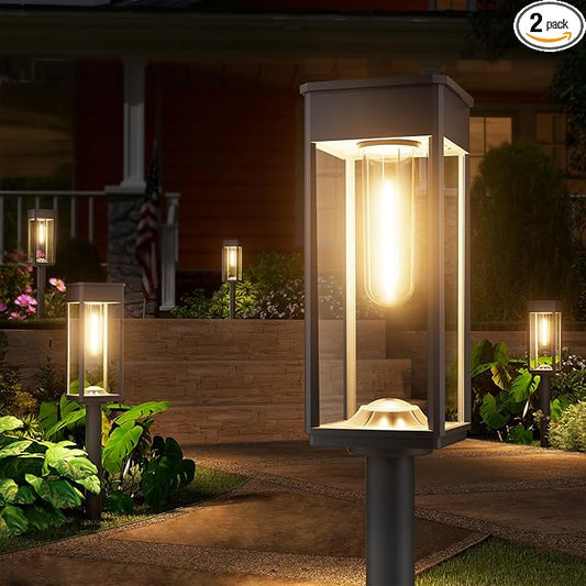 Solar Pathway Lights Outdoor, 2 Pack Solar Garden Lights IP65 Waterproof, Bright Pathway Light Solar Powered for Outside Yard Path Lawn Walkway Driveway Lighting Landscape Decor (Warm White)