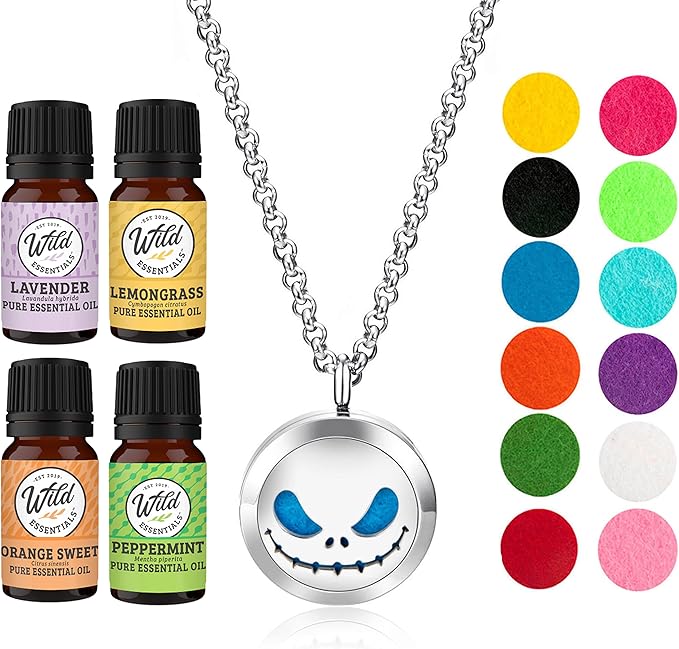 Jack Skullington Stainless Steel Aromatherpay Diffuser (Necklace w/ 4 oils)