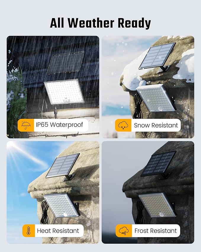 SUPERDANNY Solar Outdoor Flood Lights with 113 Bright LEDs, Motion Sensor Dusk to Dawn Outside Flood Lights with 16ft Cable IP65 Waterproof, Security Light for Garden Barn Porch 4 Pack