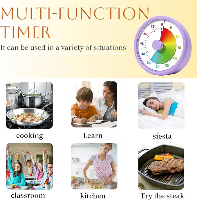 Visual Timer for Kids Adults, 60 Minutes Countdown Timer for Classroom, Office, Study, ADHD Tools for Kids Productivity Timer (Purple)