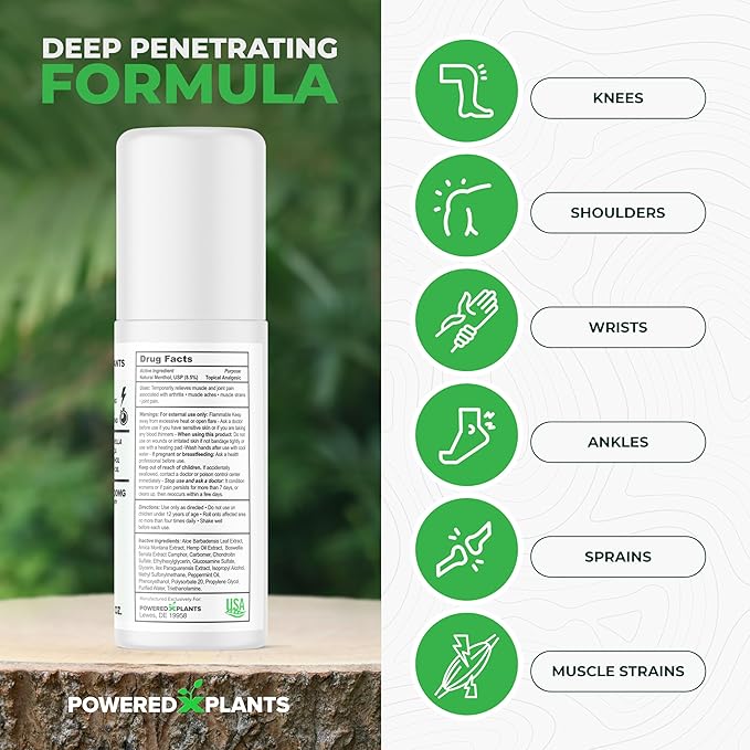 Hemp Oil Roll On - Menthol Rub with Boswellia & Arnica - 12,000mg Extra Strength Oil for Muscle Discomfort by Powered X Plants - Pack of 2, 3 fl.oz.