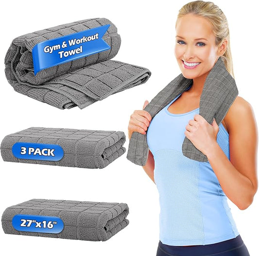 HOMERHYME Microfiber Gym Towels, 3 Pack Sweat Towels, 16 x 27 Inch Quick Dry Hand Towels, Absorbent Yoga Towels for Home Gym Bag, Beach Travel Sport Towel, Workout Equipment for Men & Women
