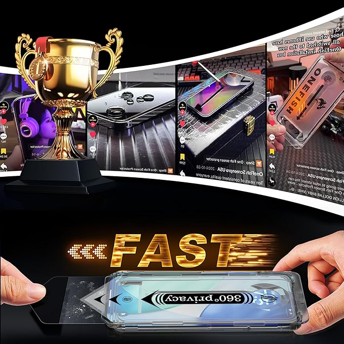 OneFish Screen Protector Privacy Compatible with iPhone 17 Pro 2 Pack 4 Way 360ｰ Anti-Spy Tempered Glass, 9H Hardness, 3D Curved Edges, Case-Friendly & Easy Installation