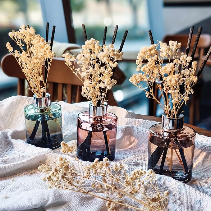 Brakula 3 Pack Reed Diffuser, Oil Diffuser Sticks, White Jasmine, Eucalyptus&Wild Mint, Lavender Vanilla, (4 fl oz Each Pack), Home Fragrance with 18 Stick, Shelf Decor, Reed diffusers for Home