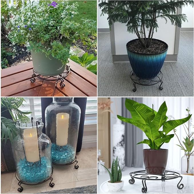 Yimobra Original Patented Plant Stand for Flower Pot Heavy Duty Potted Holder Indoor Outdoor, Metal Rustproof Iron Garden Container Round Supports Rack for Planter, Black, 11.8 Inches