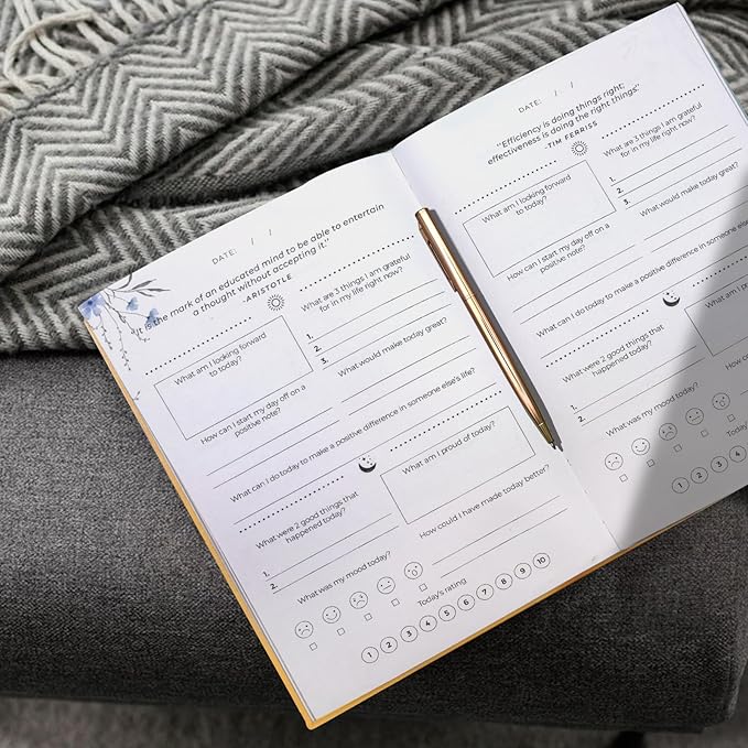 Gratitude Journal with 6 Inspirational Stickers and Pencil, Daily Reflection Journal for More Happiness, Mindfulness & Affirmation, Self Care Journals for Women & Men,Orange