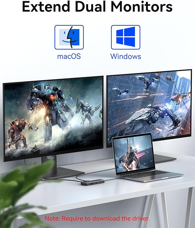 Selore Docking Station for MacBook Pro Air Windows,10 in 1 Dual HDMI Adapter for Mac Pro Air,USB C Hub for MacBook Docking Station Dual Monitor with 2 HDMI,Ethernet,PD,USB C,2 USB A,SD/TF for M1 M2