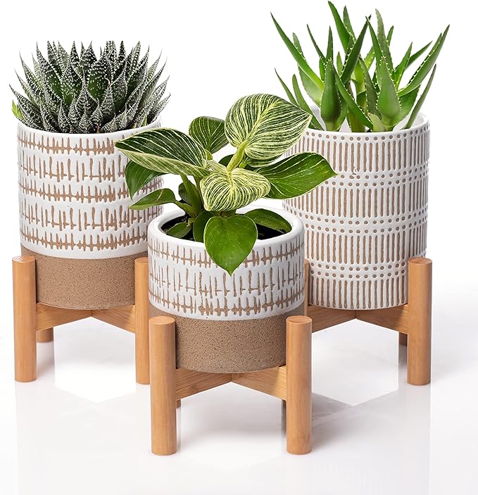 Set of 3 mini planters with stands | small plant pots for any room in your home | small plant stands with pots for indoor plants or herbs | 3 mid century planters with stands | Plants not included