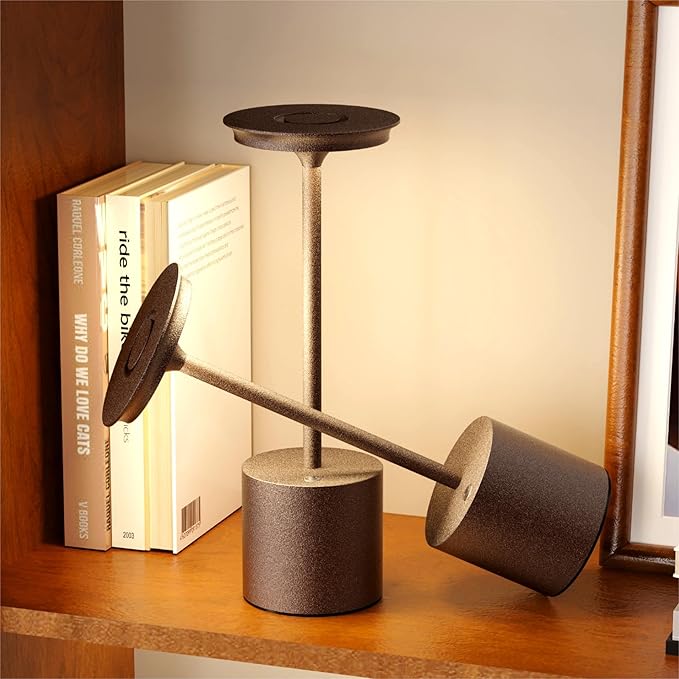 Cordless Rechargeable LED Table Lamp 6000mAh Battery Powered Waterproof Desk Lamp,Portable Touch Tabletop 3 Color Stepless Dimming Light For Indoor/Outdoor/Dinning/Patio/Restaurant(Rust 2 Pack)