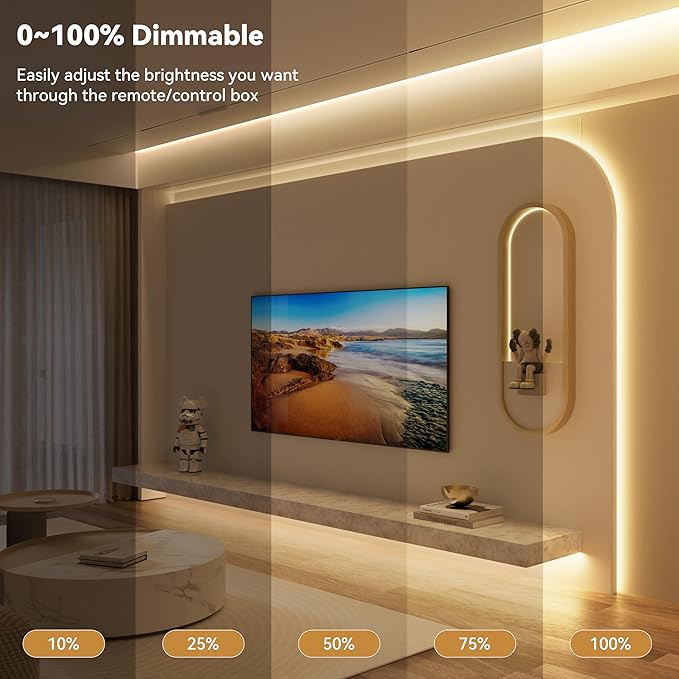 PAUTIX COB LED Strip Light 32.8ft,Engineering Level UL Listed Warm White 3000K,CRI93+ Super Bright High Lumen,Dimmable 24V Flexible LED Tape Light with RF Remote,for Cabinets,Home&Office DIY Lighting