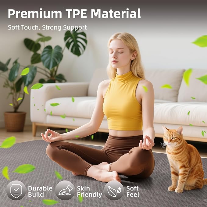 Thick TPE Yoga Mat 72"x48" - 6/8/10/12mm Extra Cushion for Joint Support & Comfort, Non-Slip Texture, Durable & Waterproof, Includes Bag, Strap & Towel for Home Workout, Pilates & Yoga